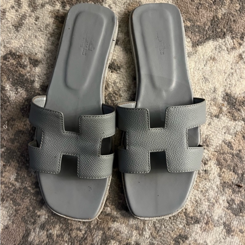 Hermes sandals light blue slides made in Italy size 38